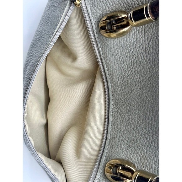 Valentina Italy Leather Satchel Handbag Grey Brown Top Handle Shoulder Bag - Picture 12 of 12